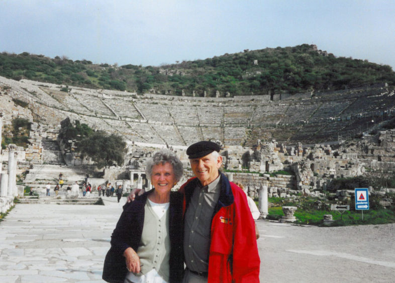 Harry and Millie in front of some roman ruins
